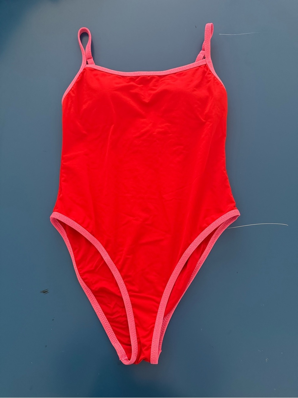 Aqua Bright Red One-Piece Swimsuit with Pink Trim. Size S. Like New